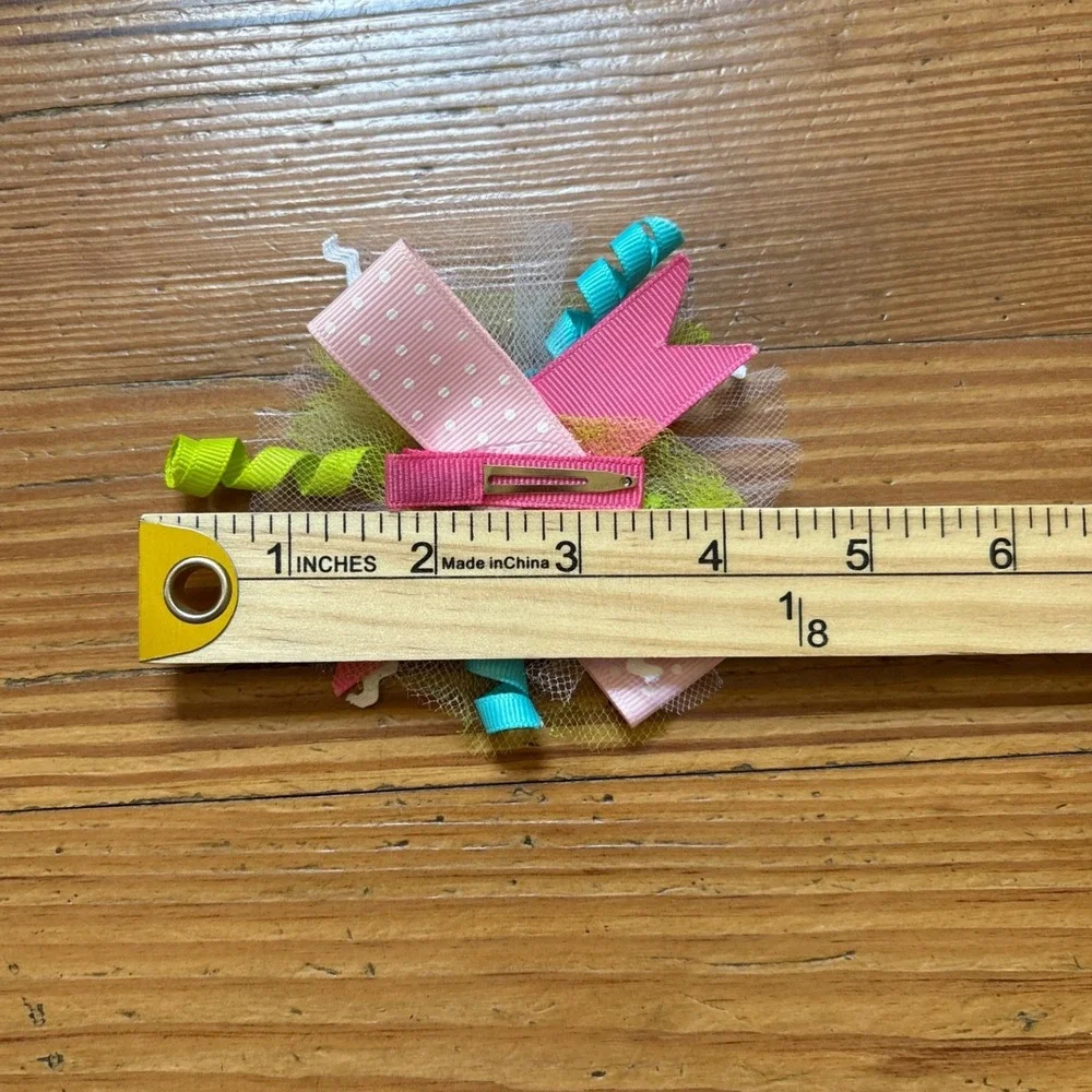 Hair Clip Kids Pink Green Number 2 Birthday Ribbon Bow SIZE OS